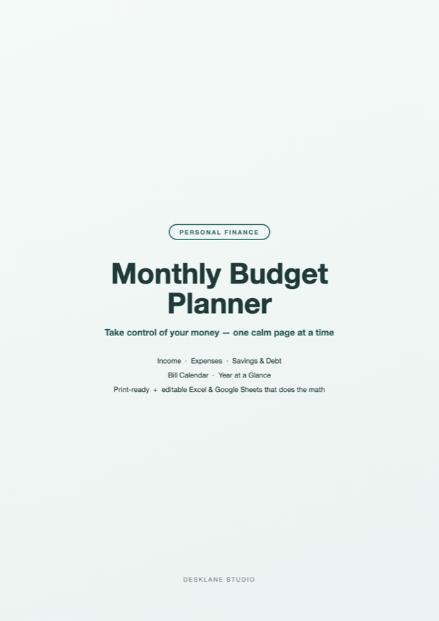 Preview of the monthly budget planner page